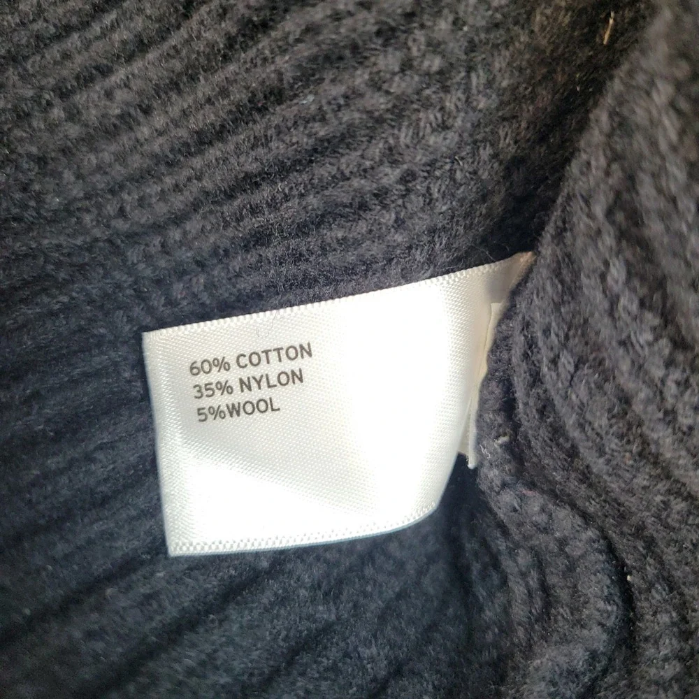 Duluth Trading Co Henley Sweater Mens L Navy Blue Ribbed Wool Blend‎ Elbow Patch